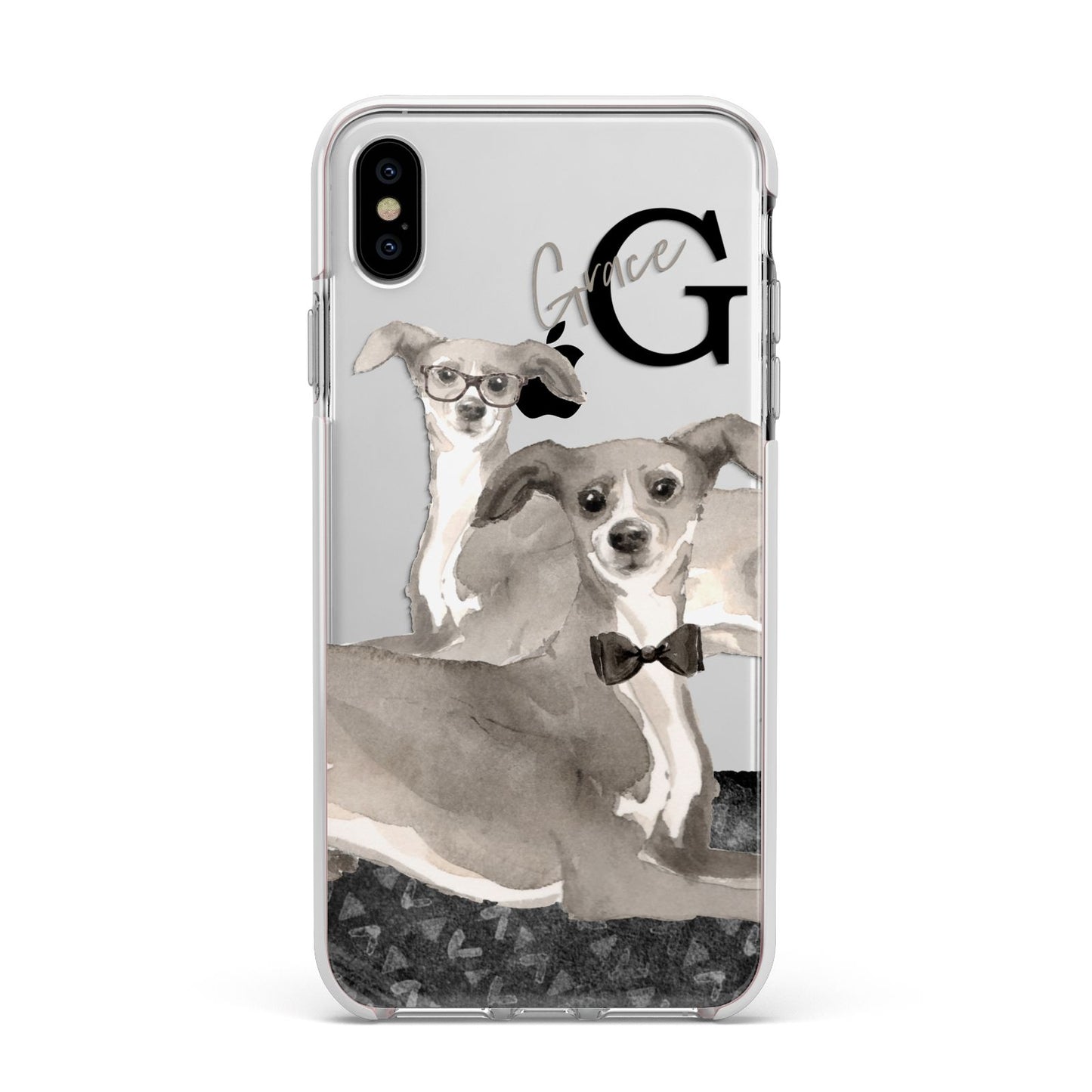 Personalised Italian Greyhound Apple iPhone Xs Max Impact Case White Edge on Silver Phone