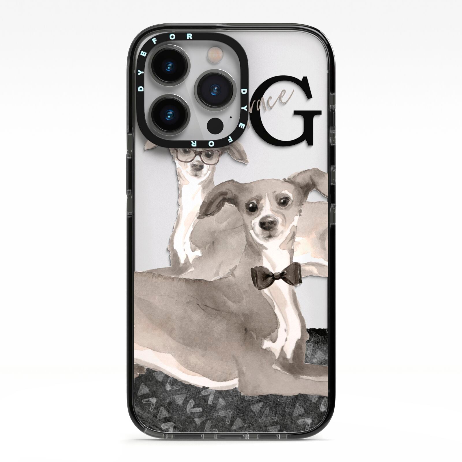 Personalised Italian Greyhound iPhone 13 Pro Black Impact Case on Silver phone