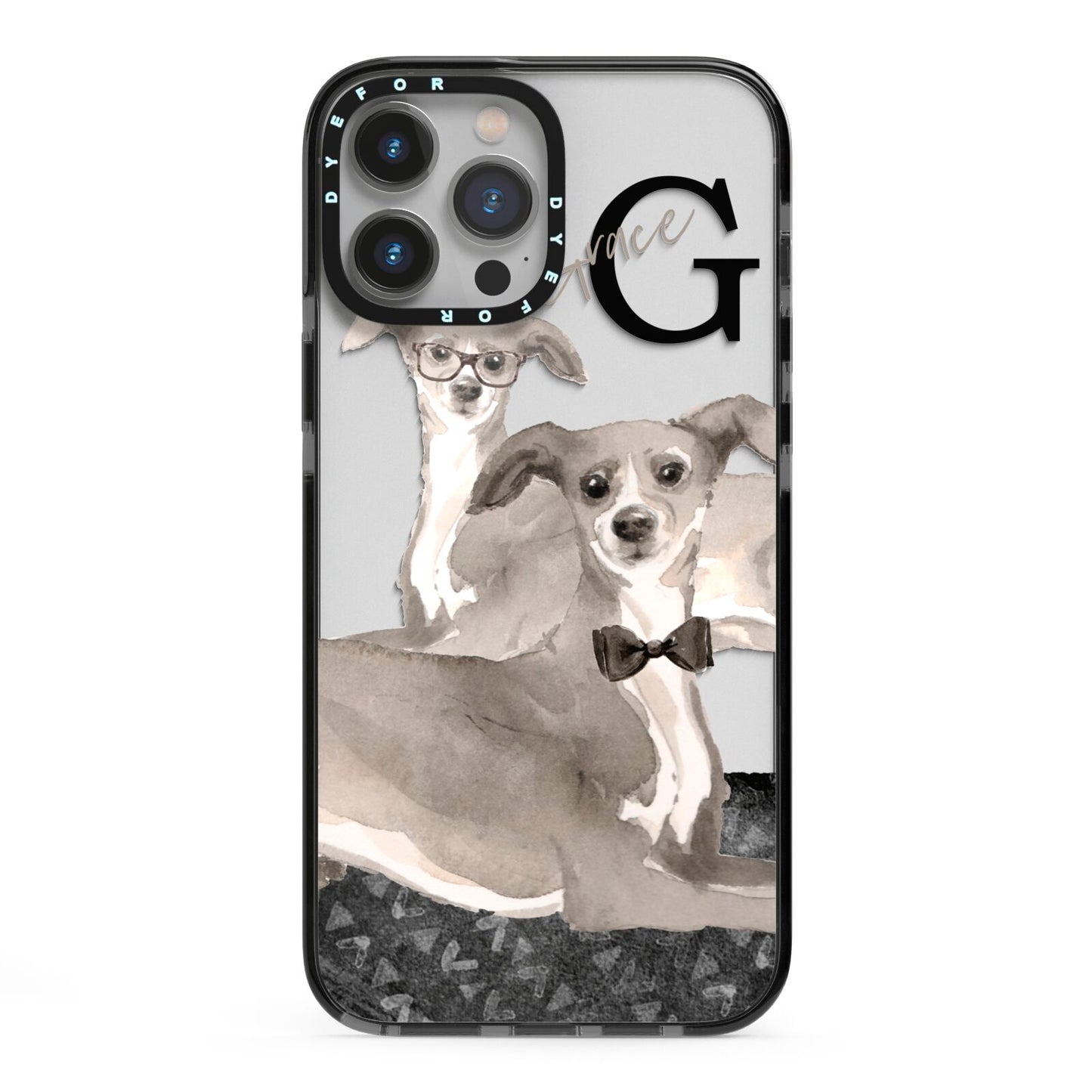 Personalised Italian Greyhound iPhone 13 Pro Max Black Impact Case on Silver phone