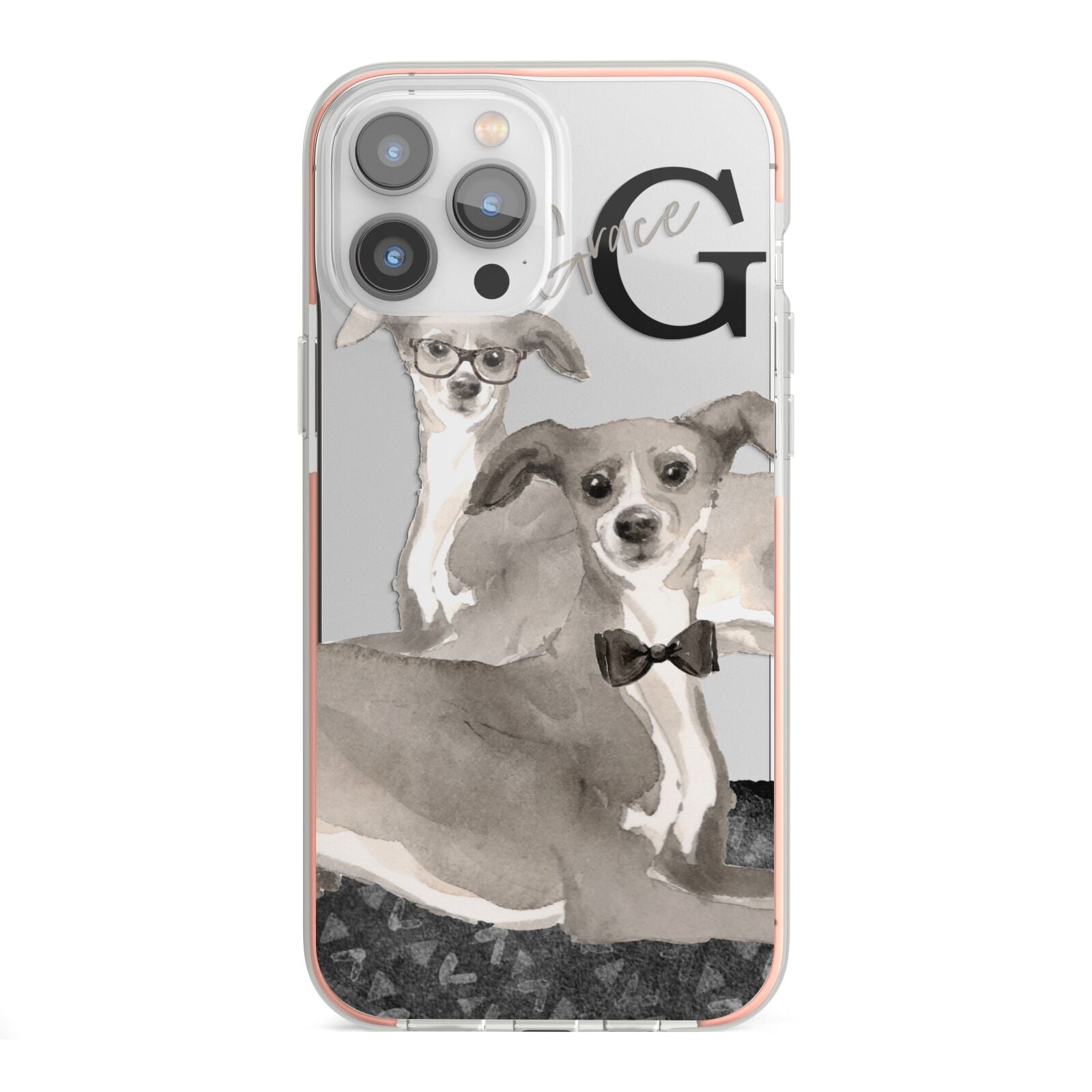 Personalised Italian Greyhound iPhone 13 Pro Max TPU Impact Case with Pink Edges