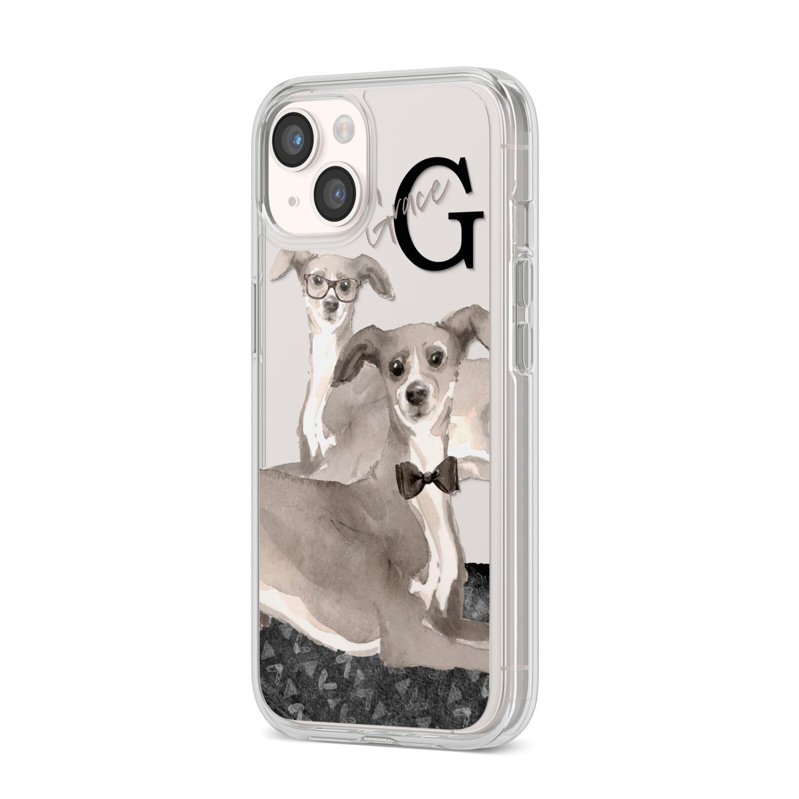 Personalised Italian Greyhound iPhone 14 Clear Tough Case Starlight Angled Image