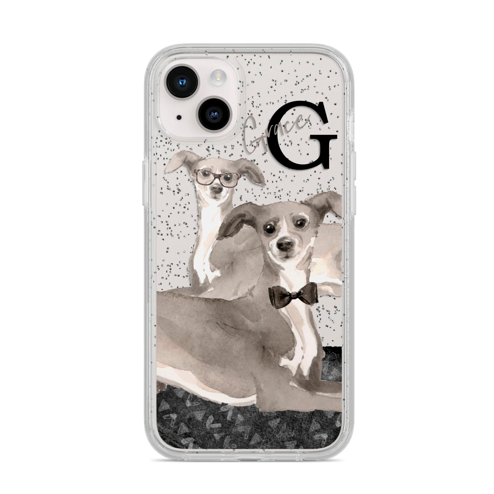 Personalised Italian Greyhound iPhone 14 Plus Glitter Tough Case Starlight