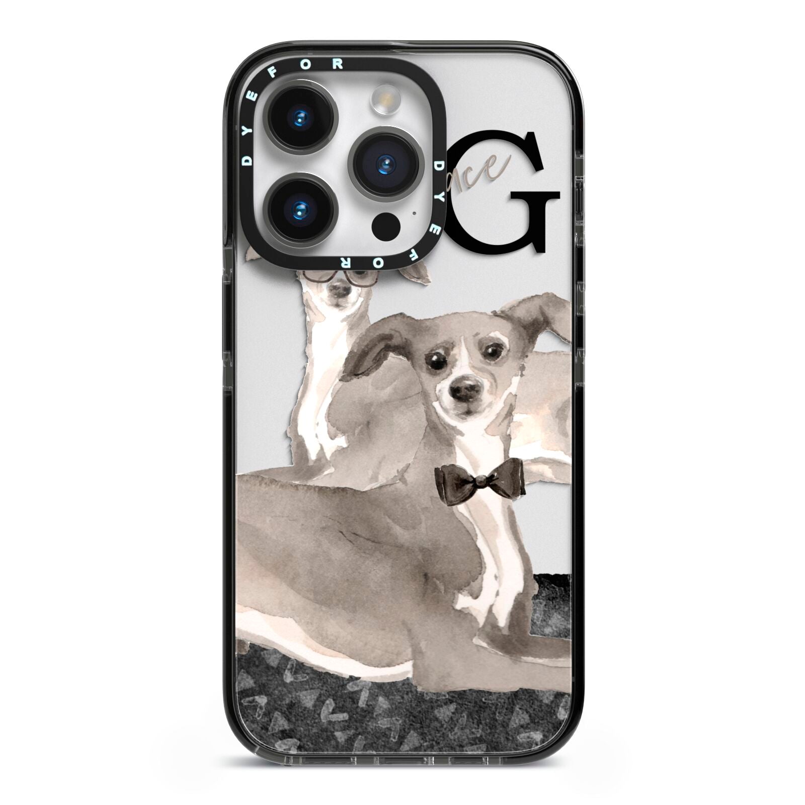Personalised Italian Greyhound iPhone 14 Pro Black Impact Case on Silver phone