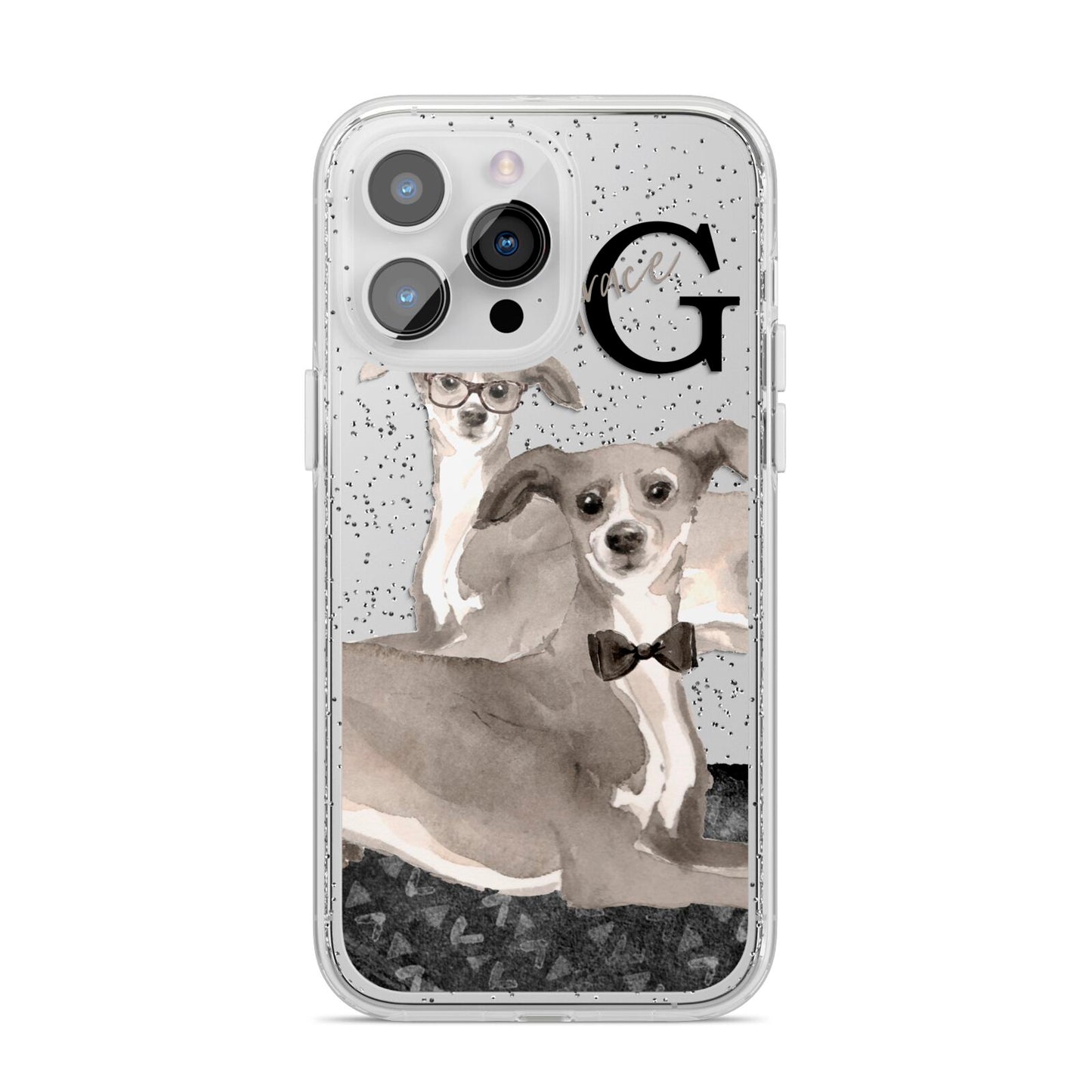 Personalised Italian Greyhound iPhone 14 Pro Max Glitter Tough Case Silver