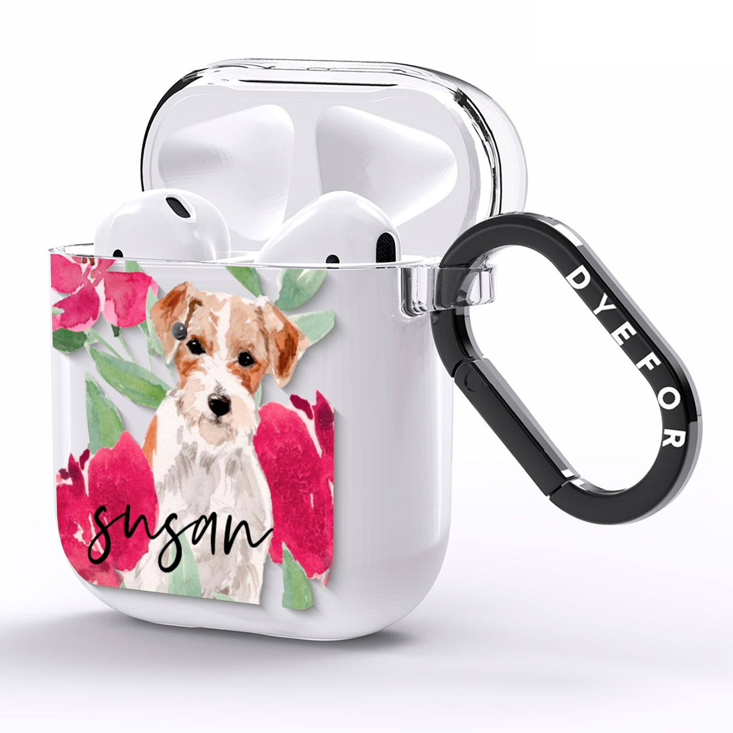 Personalised Jack Russel AirPods Clear Case Side Image