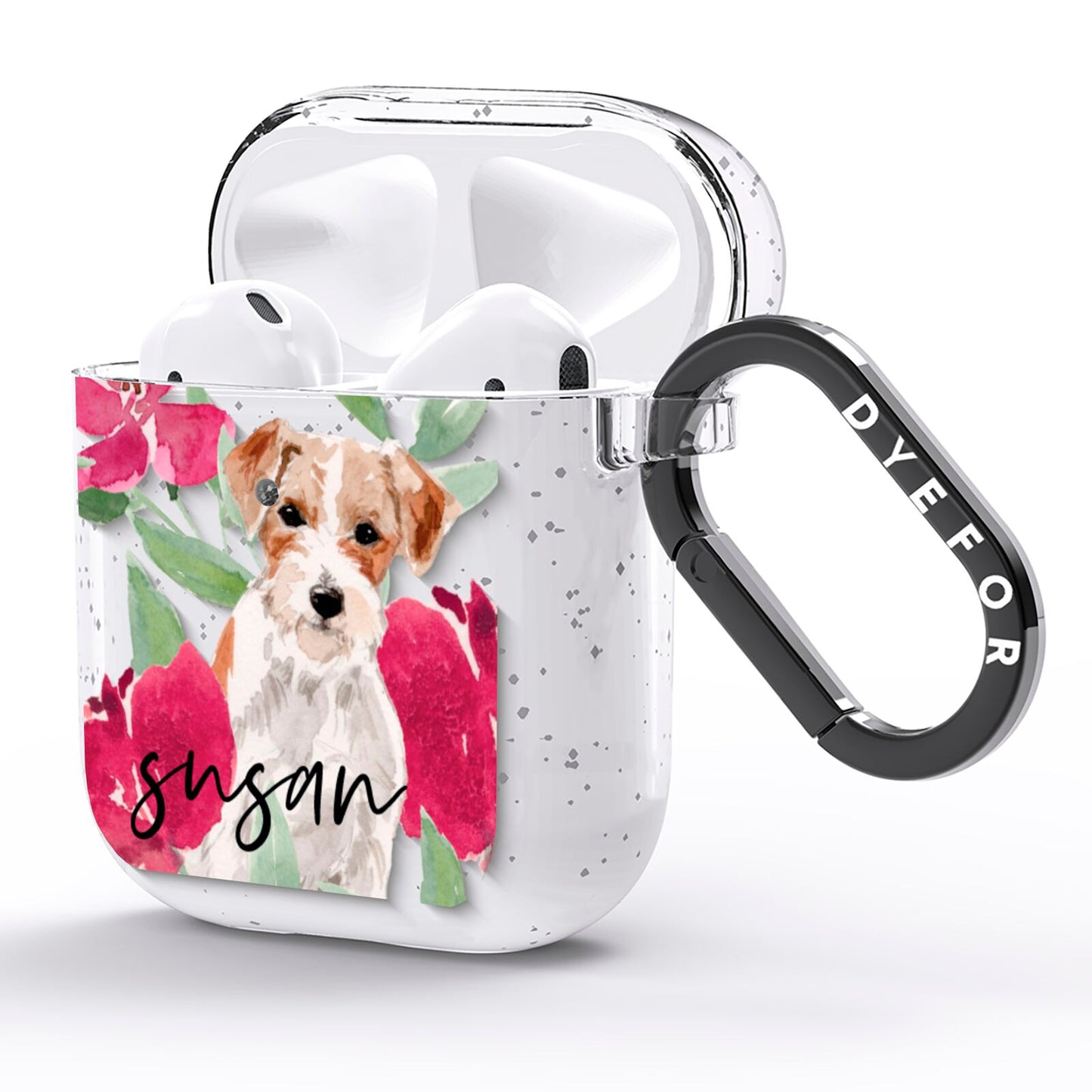 Personalised Jack Russel AirPods Glitter Case Side Image