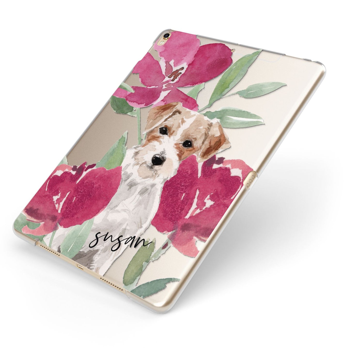 Personalised Jack Russel Apple iPad Case on Gold iPad Side View