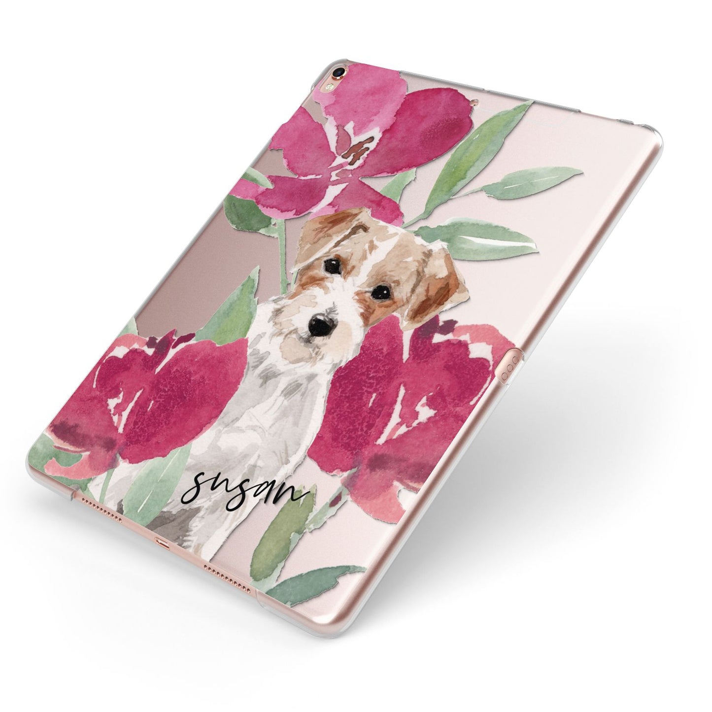 Personalised Jack Russel Apple iPad Case on Rose Gold iPad Side View