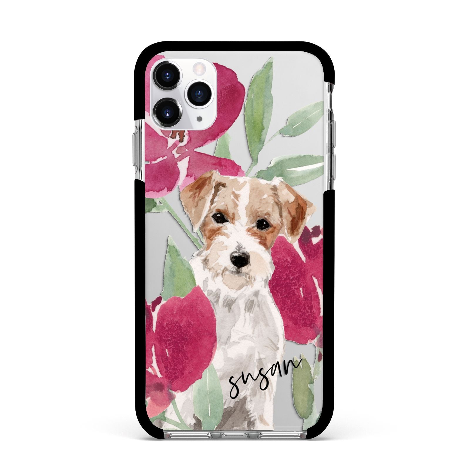 Personalised Jack Russel Apple iPhone 11 Pro Max in Silver with Black Impact Case
