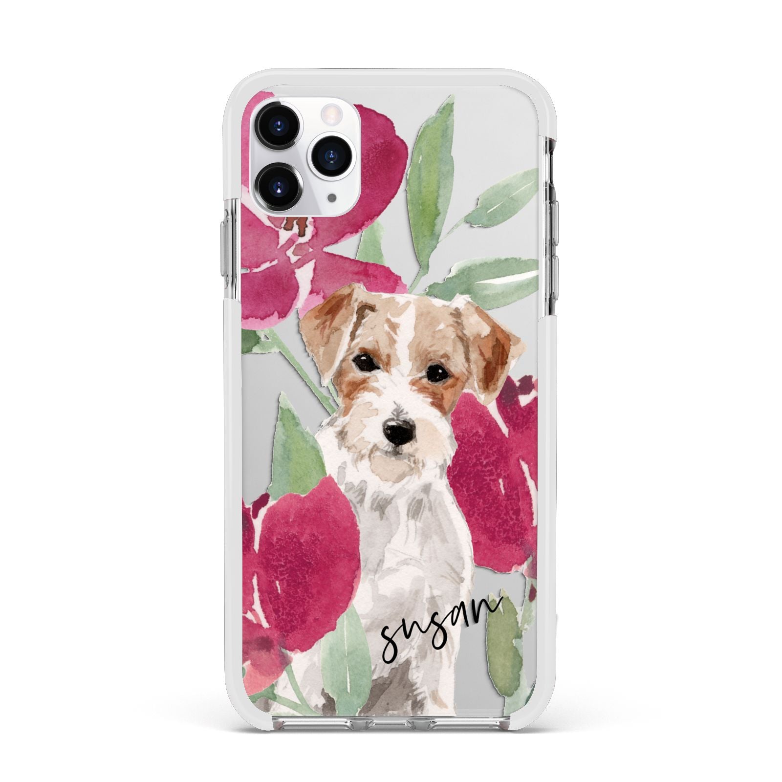 Personalised Jack Russel Apple iPhone 11 Pro Max in Silver with White Impact Case