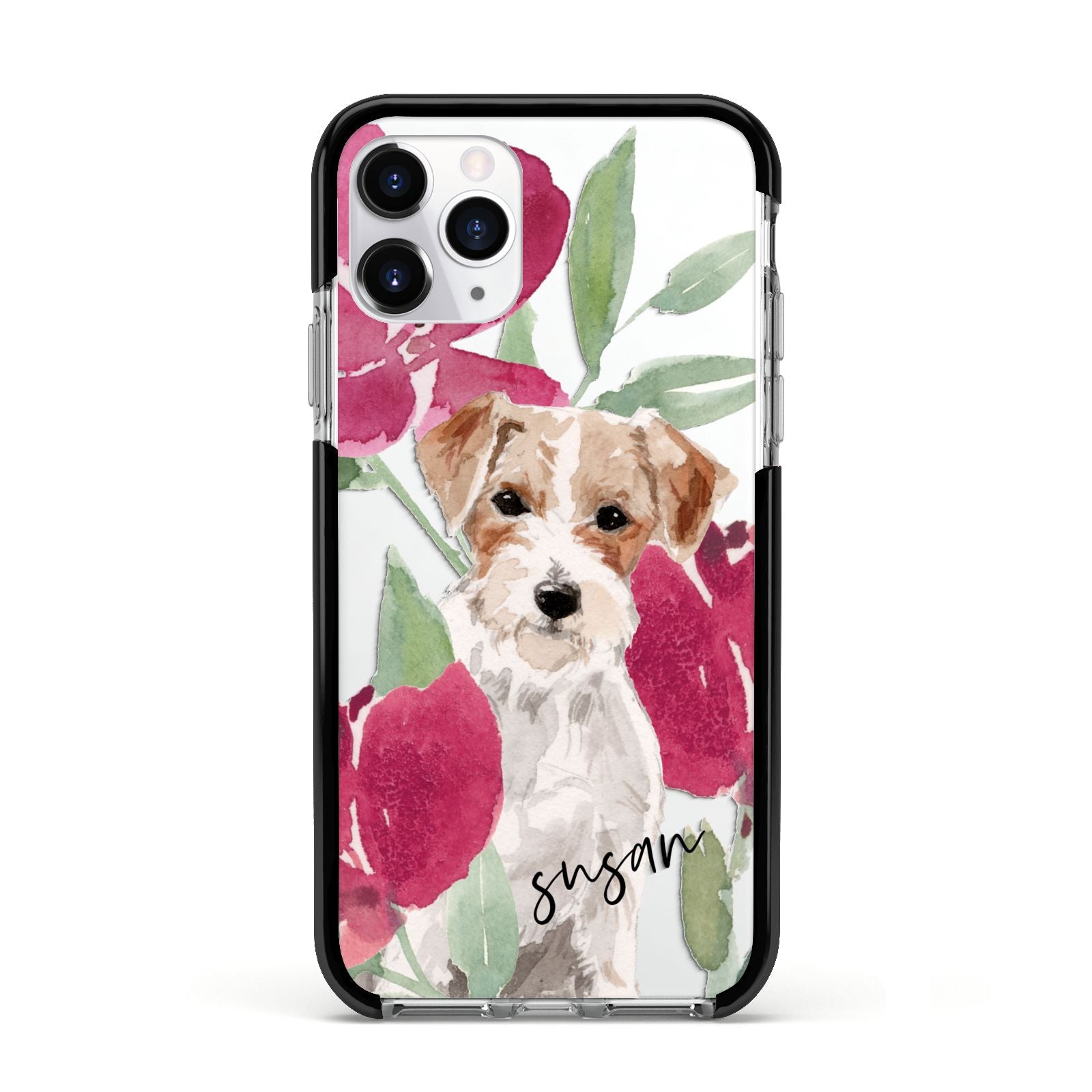 Personalised Jack Russel Apple iPhone 11 Pro in Silver with Black Impact Case
