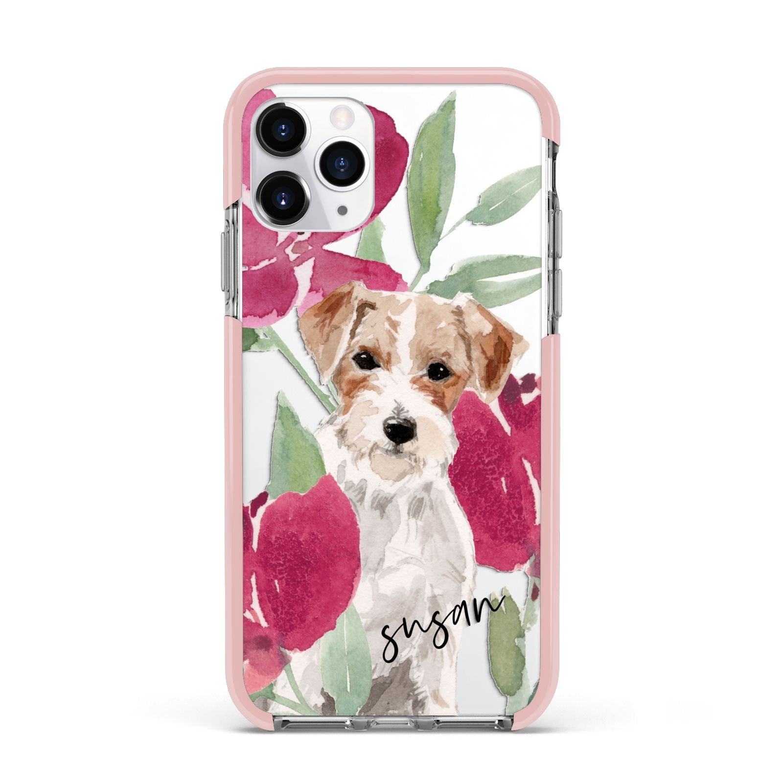 Personalised Jack Russel Apple iPhone 11 Pro in Silver with Pink Impact Case