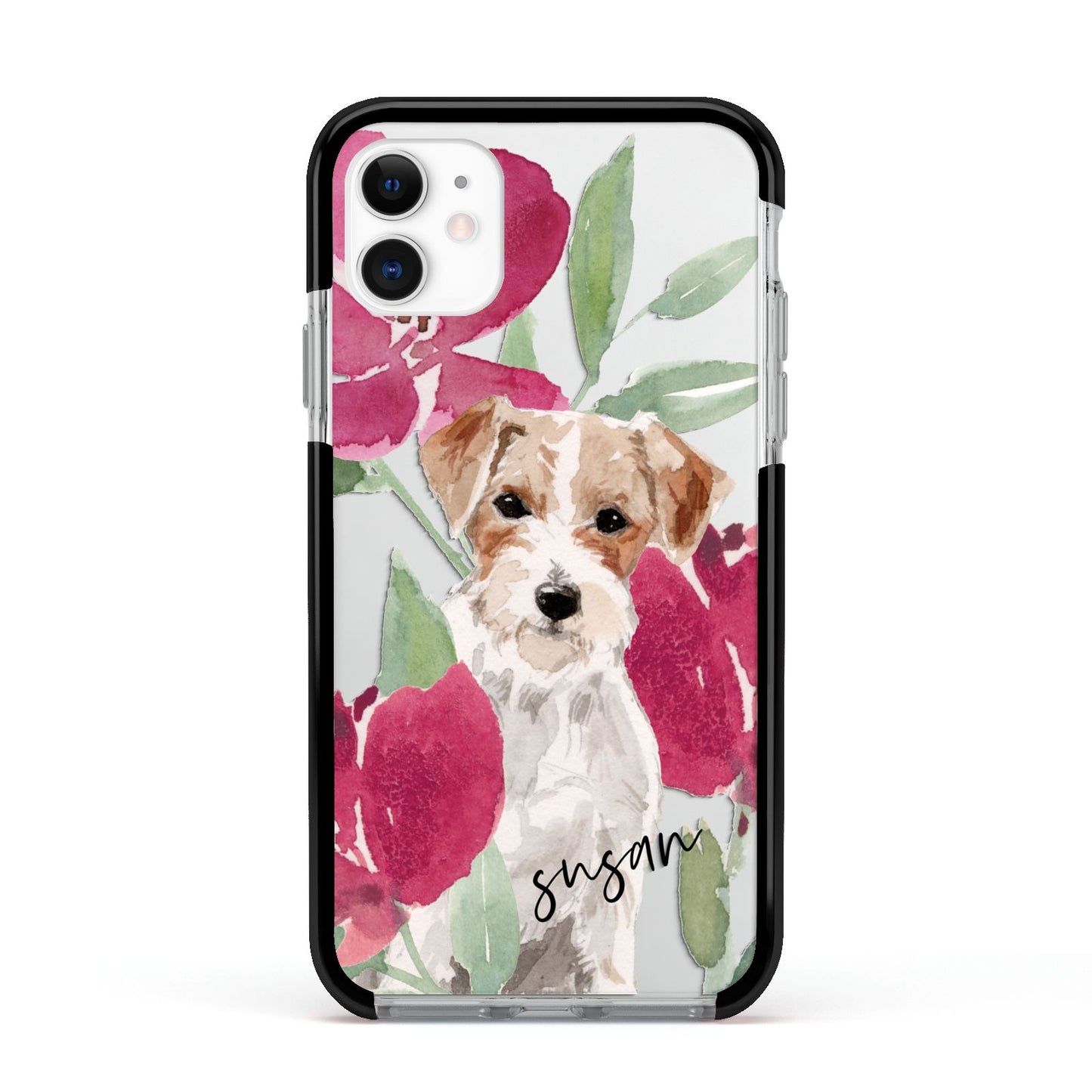 Personalised Jack Russel Apple iPhone 11 in White with Black Impact Case