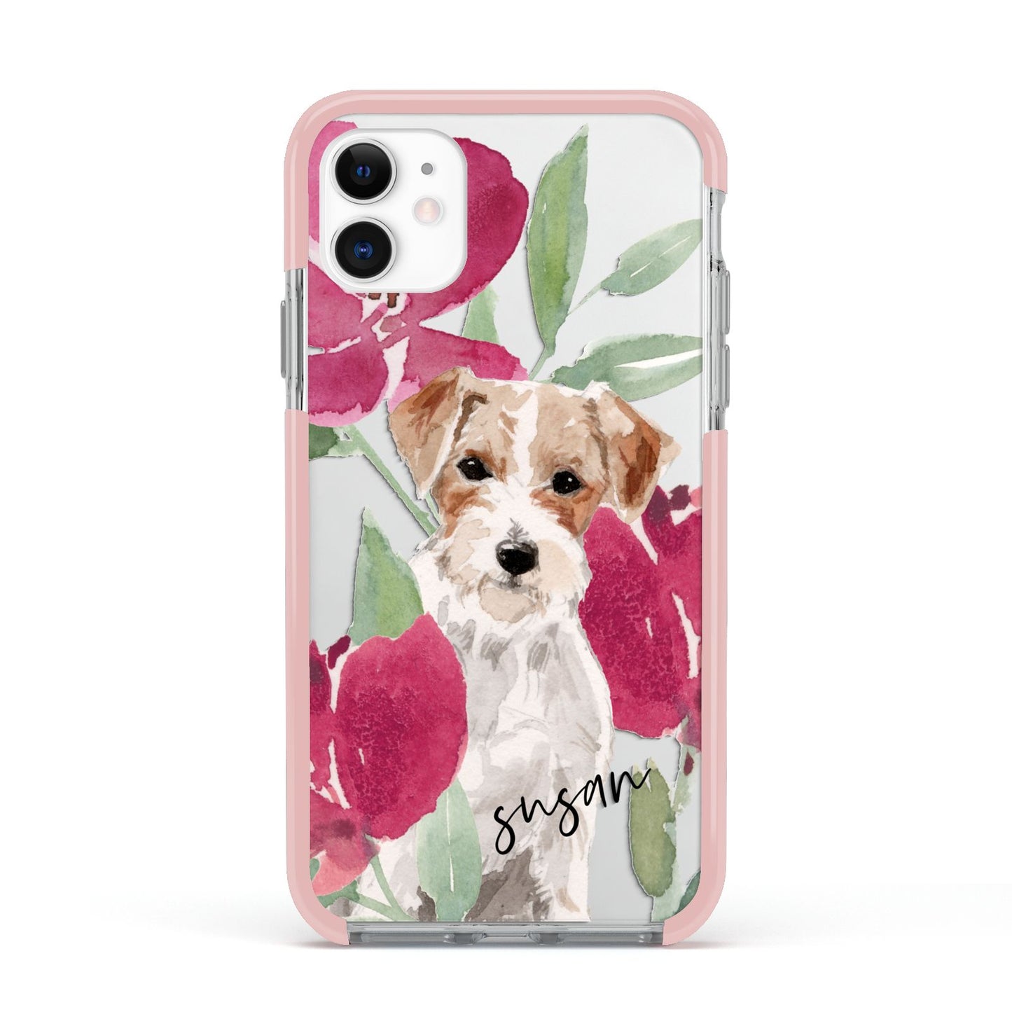Personalised Jack Russel Apple iPhone 11 in White with Pink Impact Case