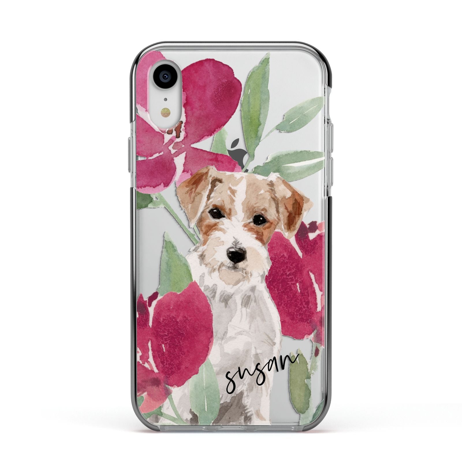 Personalised Jack Russel Apple iPhone XR Impact Case Black Edge on Silver Phone