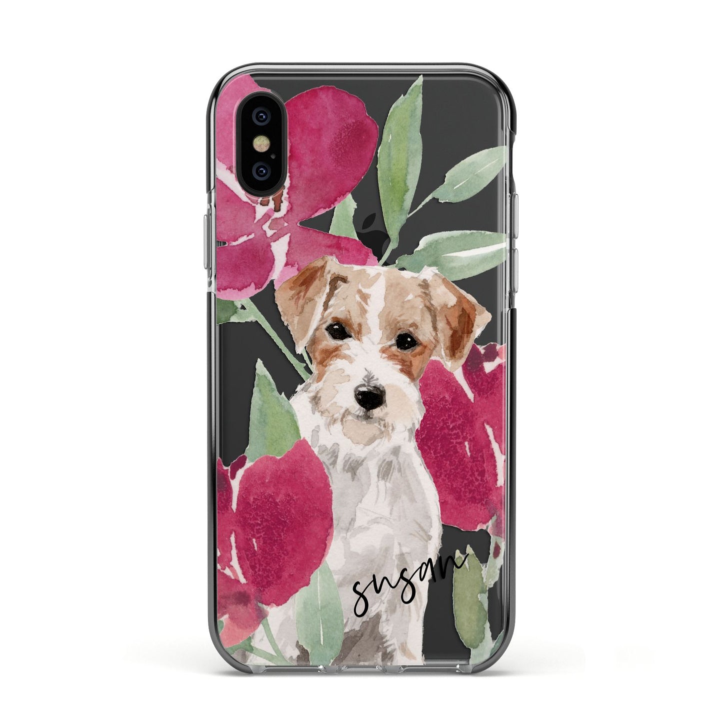 Personalised Jack Russel Apple iPhone Xs Impact Case Black Edge on Black Phone
