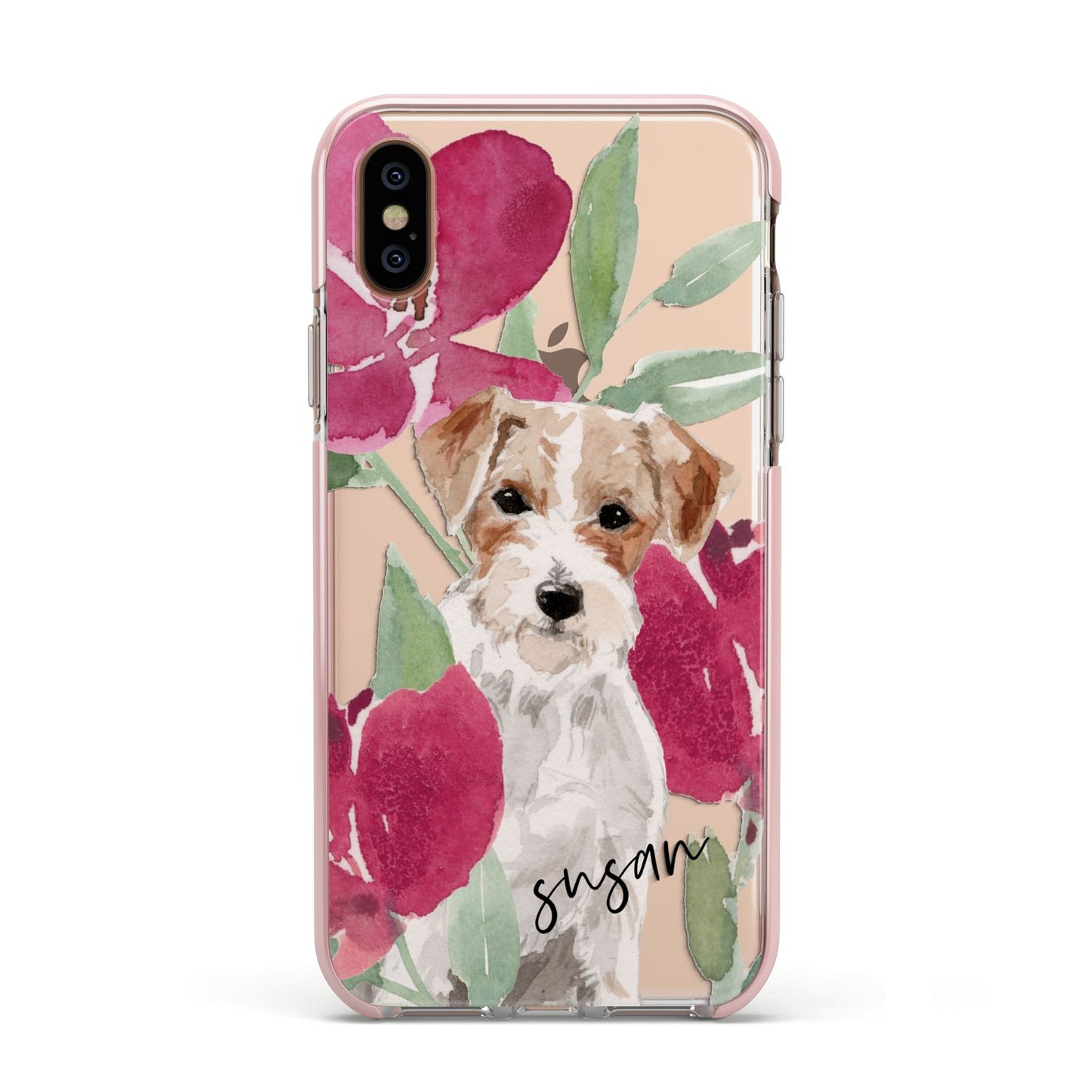 Personalised Jack Russel Apple iPhone Xs Impact Case Pink Edge on Gold Phone