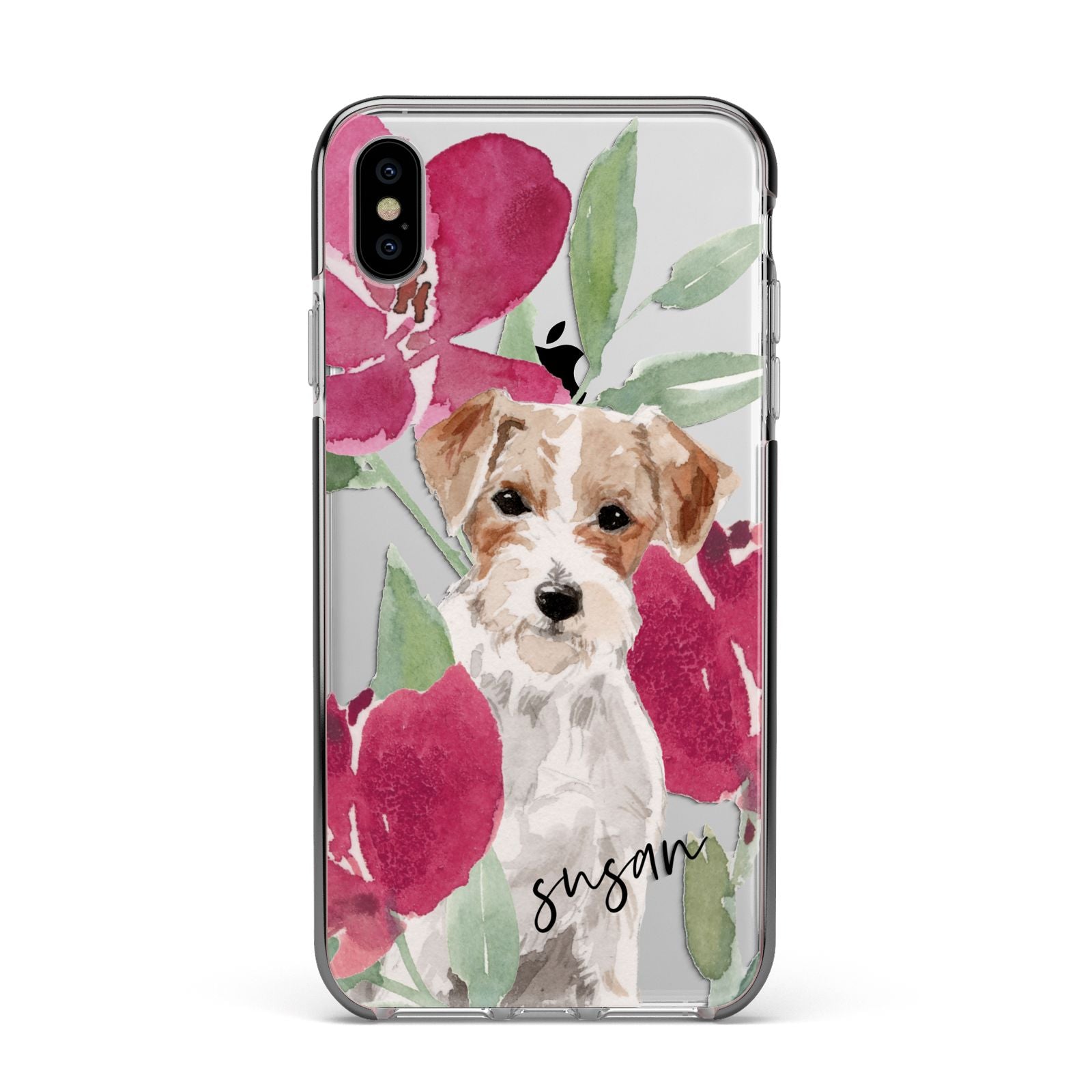 Personalised Jack Russel Apple iPhone Xs Max Impact Case Black Edge on Silver Phone