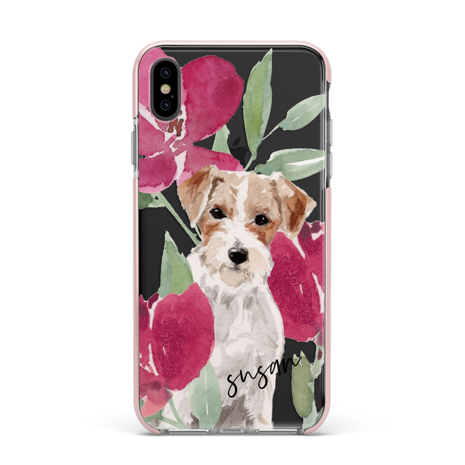 Personalised Jack Russel Apple iPhone Xs Max Impact Case Pink Edge on Black Phone