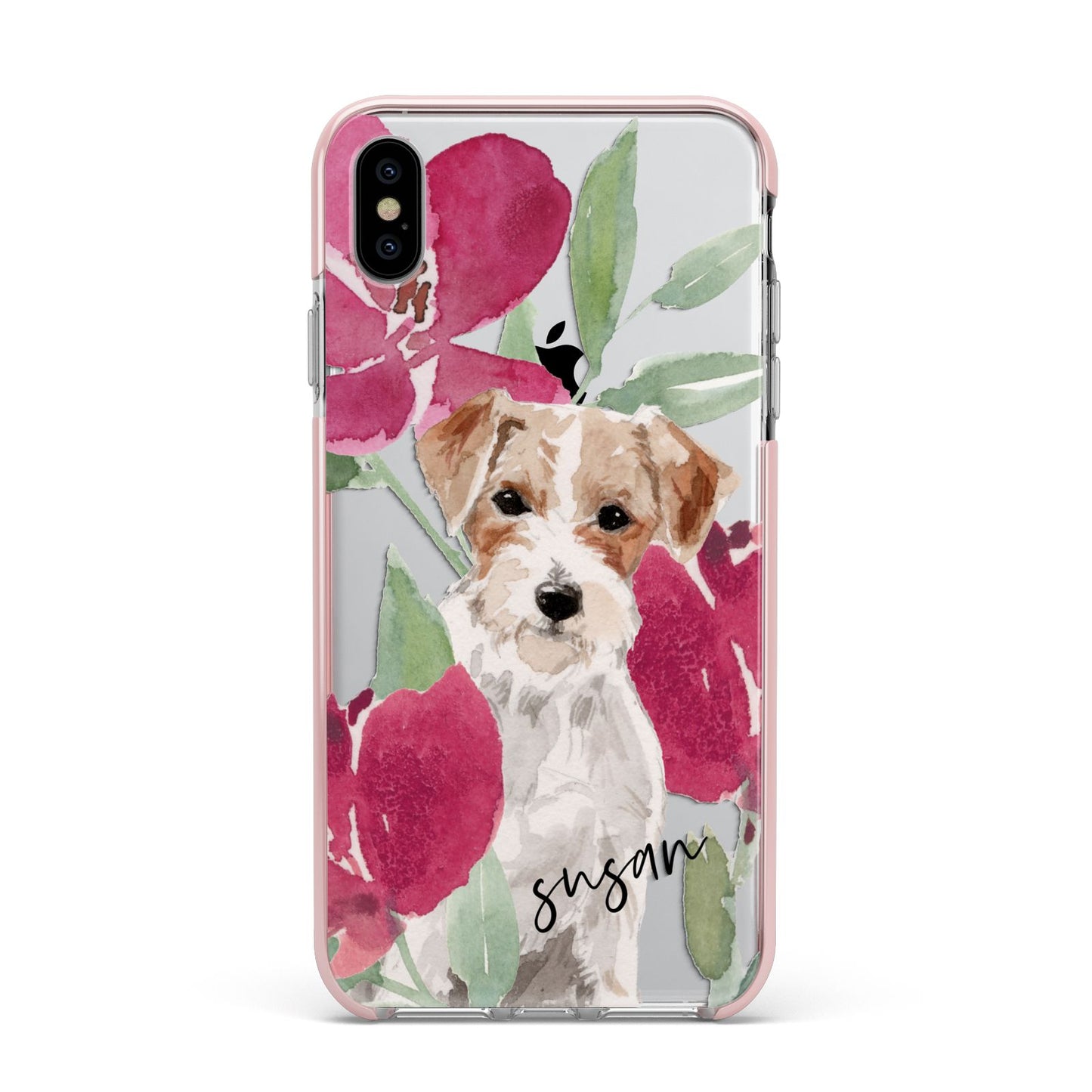 Personalised Jack Russel Apple iPhone Xs Max Impact Case Pink Edge on Silver Phone