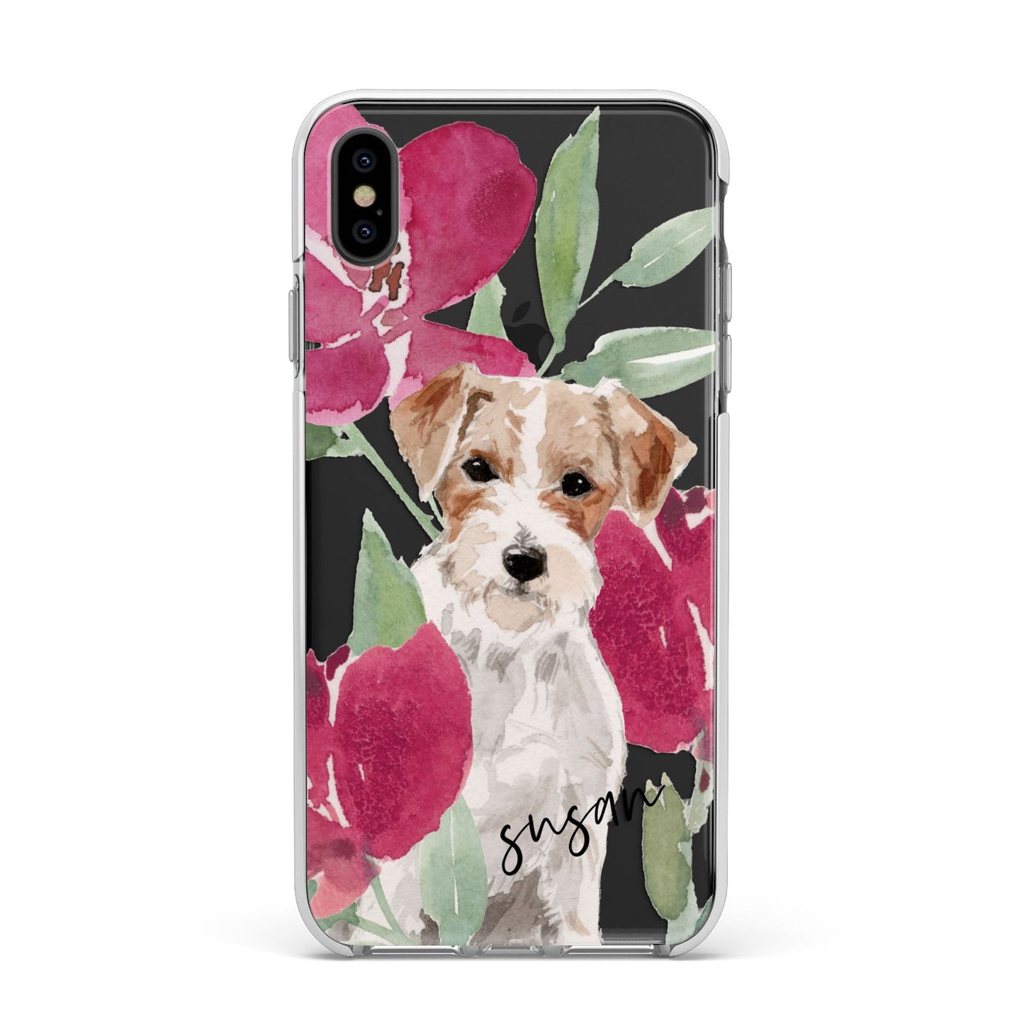 Personalised Jack Russel Apple iPhone Xs Max Impact Case White Edge on Black Phone
