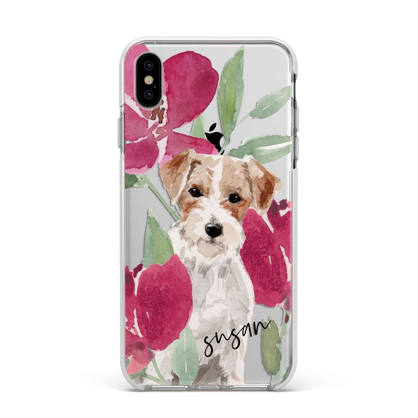 Personalised Jack Russel Apple iPhone Xs Max Impact Case White Edge on Silver Phone