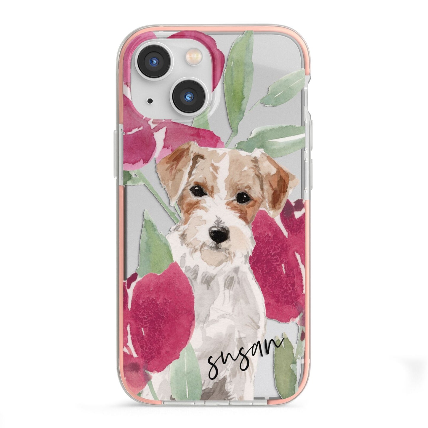 Personalised Jack Russel iPhone 13 Mini TPU Impact Case with Pink Edges