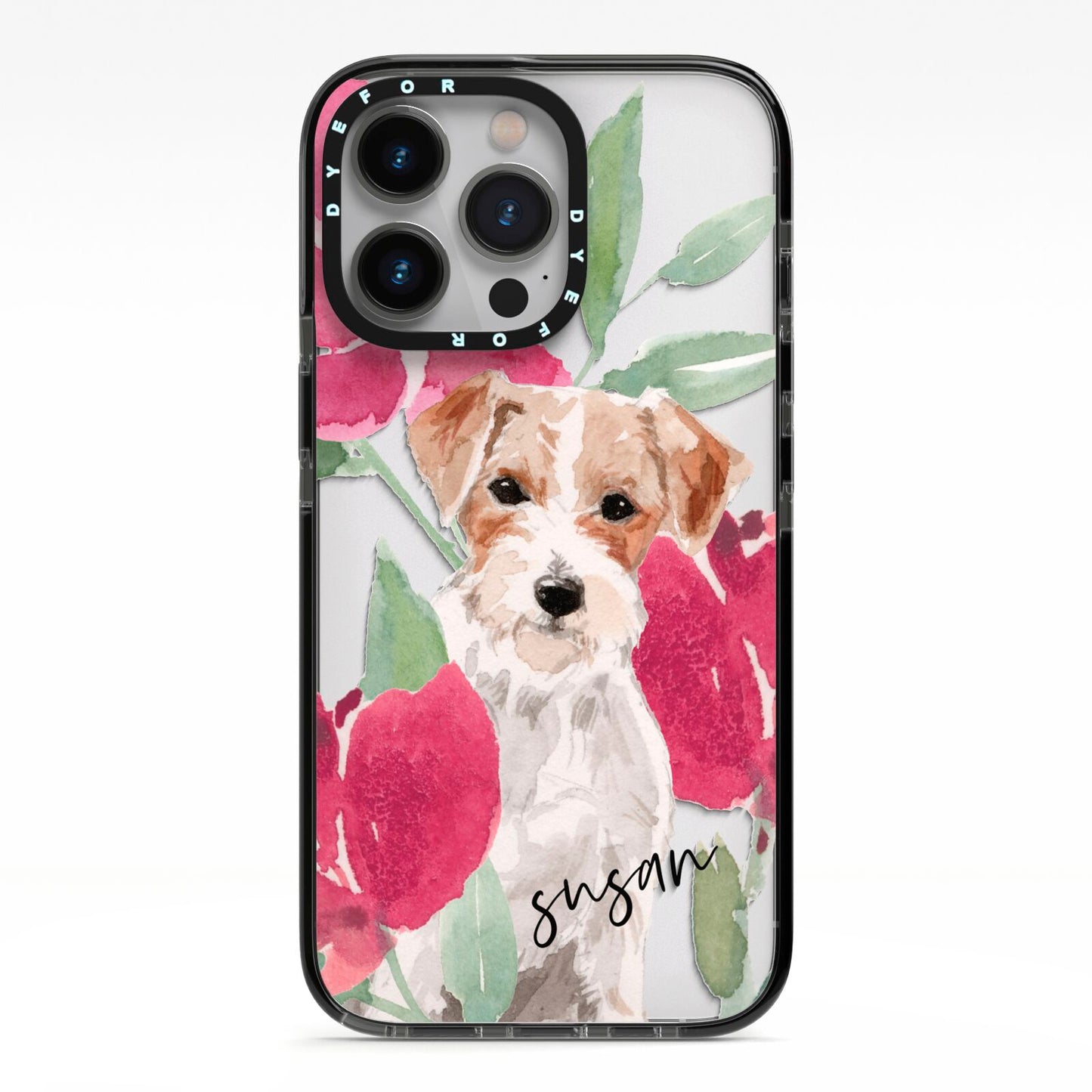 Personalised Jack Russel iPhone 13 Pro Black Impact Case on Silver phone