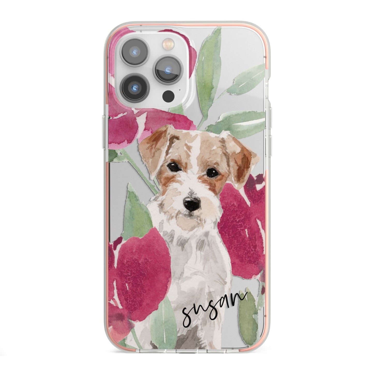 Personalised Jack Russel iPhone 13 Pro Max TPU Impact Case with Pink Edges