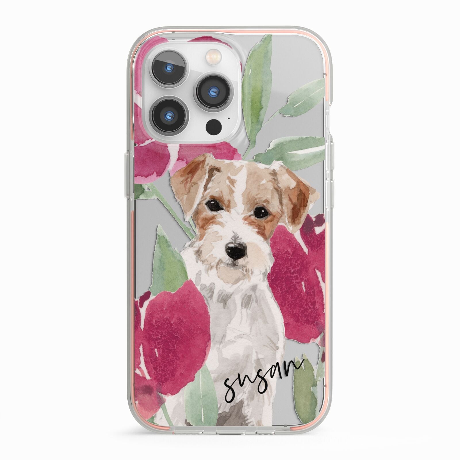 Personalised Jack Russel iPhone 13 Pro TPU Impact Case with Pink Edges