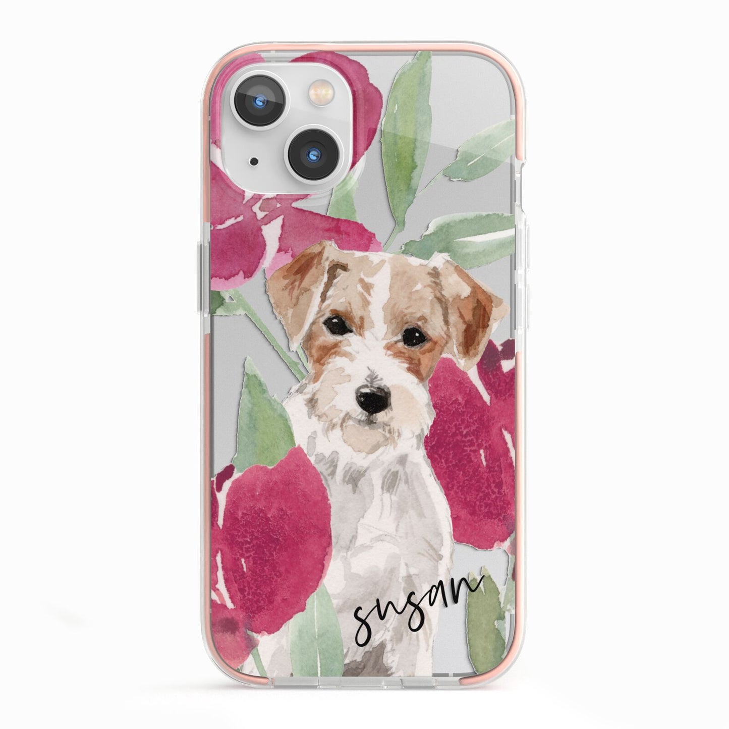 Personalised Jack Russel iPhone 13 TPU Impact Case with Pink Edges