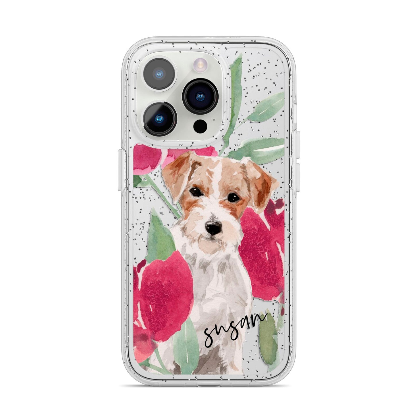 Personalised Jack Russel iPhone 14 Pro Glitter Tough Case Silver