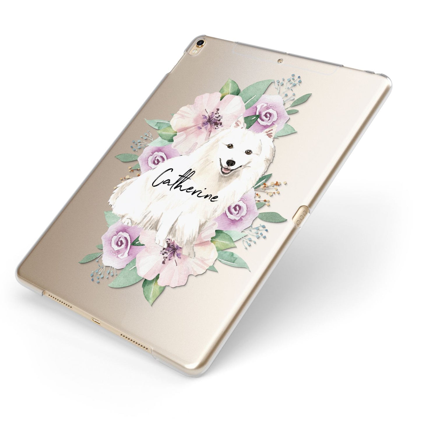 Personalised Japanese Spitz Apple iPad Case on Gold iPad Side View