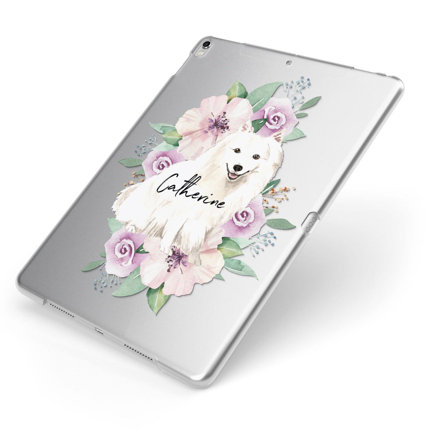 Personalised Japanese Spitz Apple iPad Case on Silver iPad Side View
