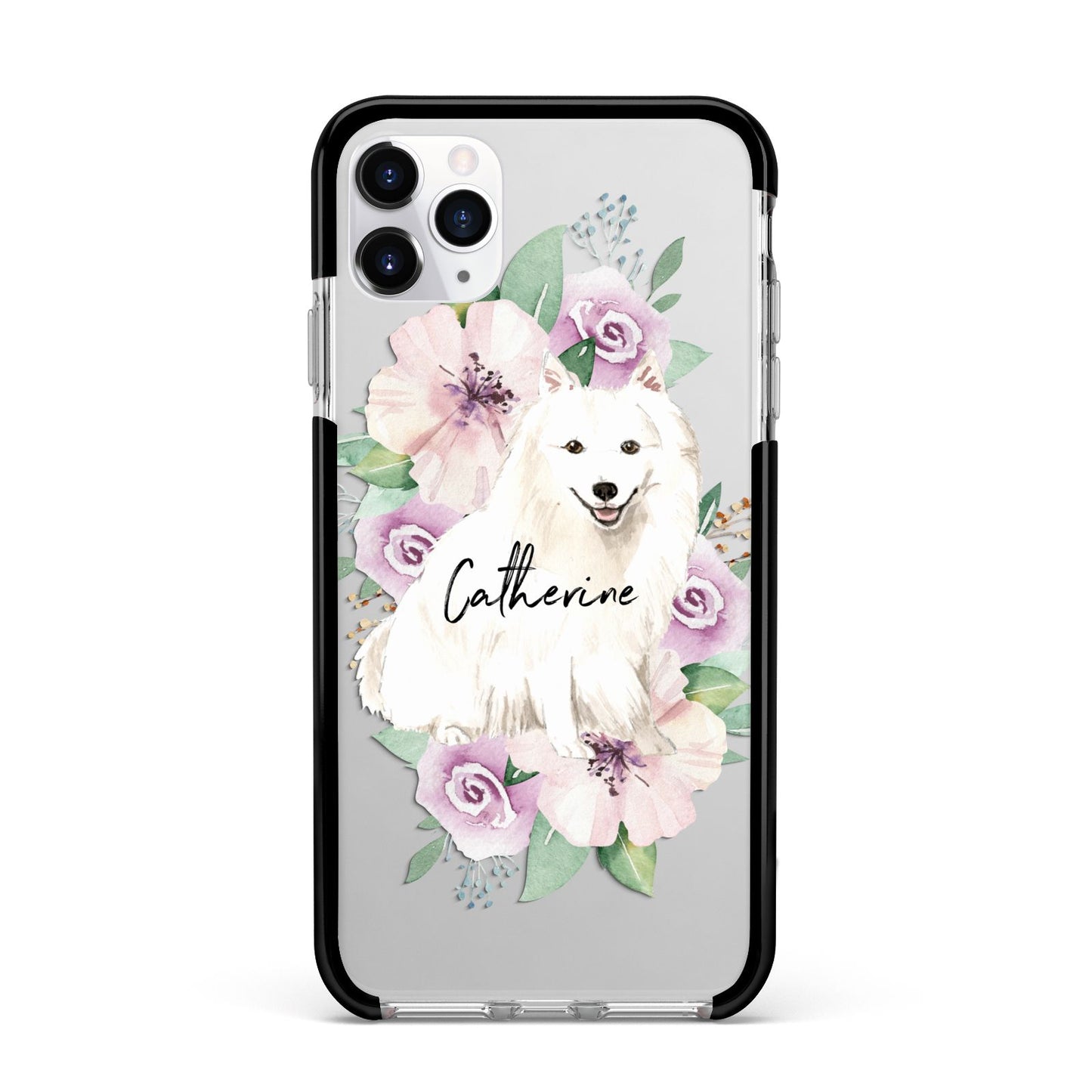 Personalised Japanese Spitz Apple iPhone 11 Pro Max in Silver with Black Impact Case