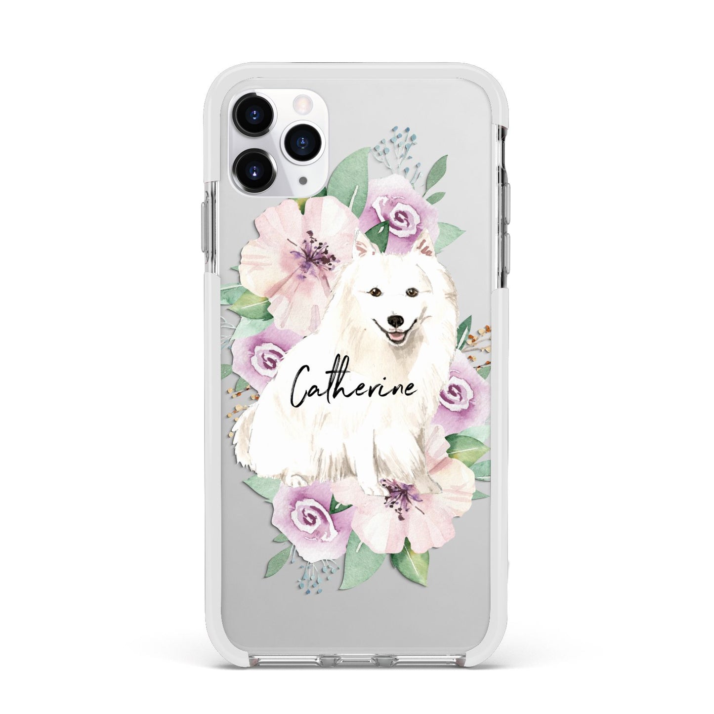 Personalised Japanese Spitz Apple iPhone 11 Pro Max in Silver with White Impact Case