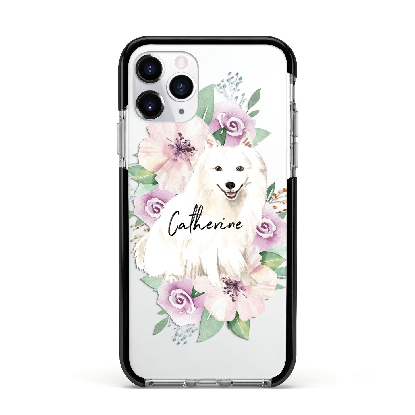 Personalised Japanese Spitz Apple iPhone 11 Pro in Silver with Black Impact Case