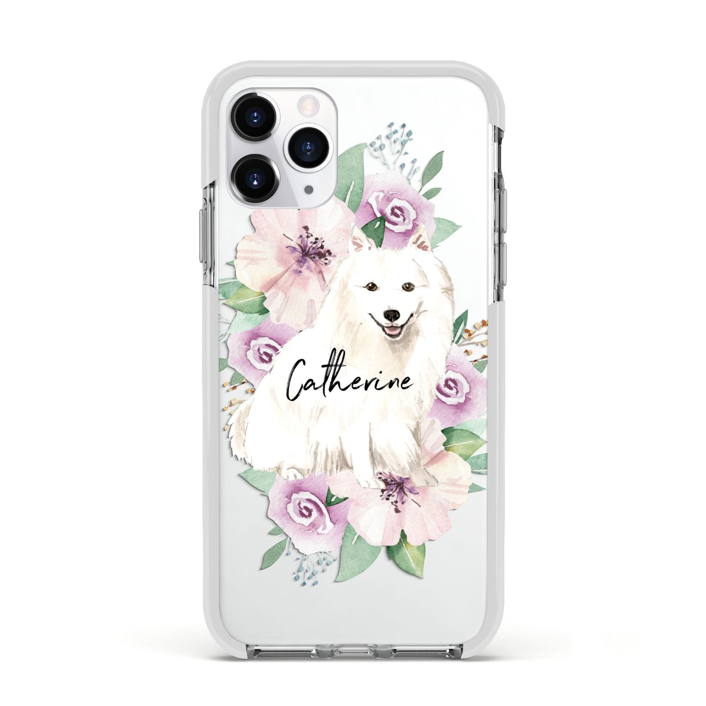 Personalised Japanese Spitz Apple iPhone 11 Pro in Silver with White Impact Case
