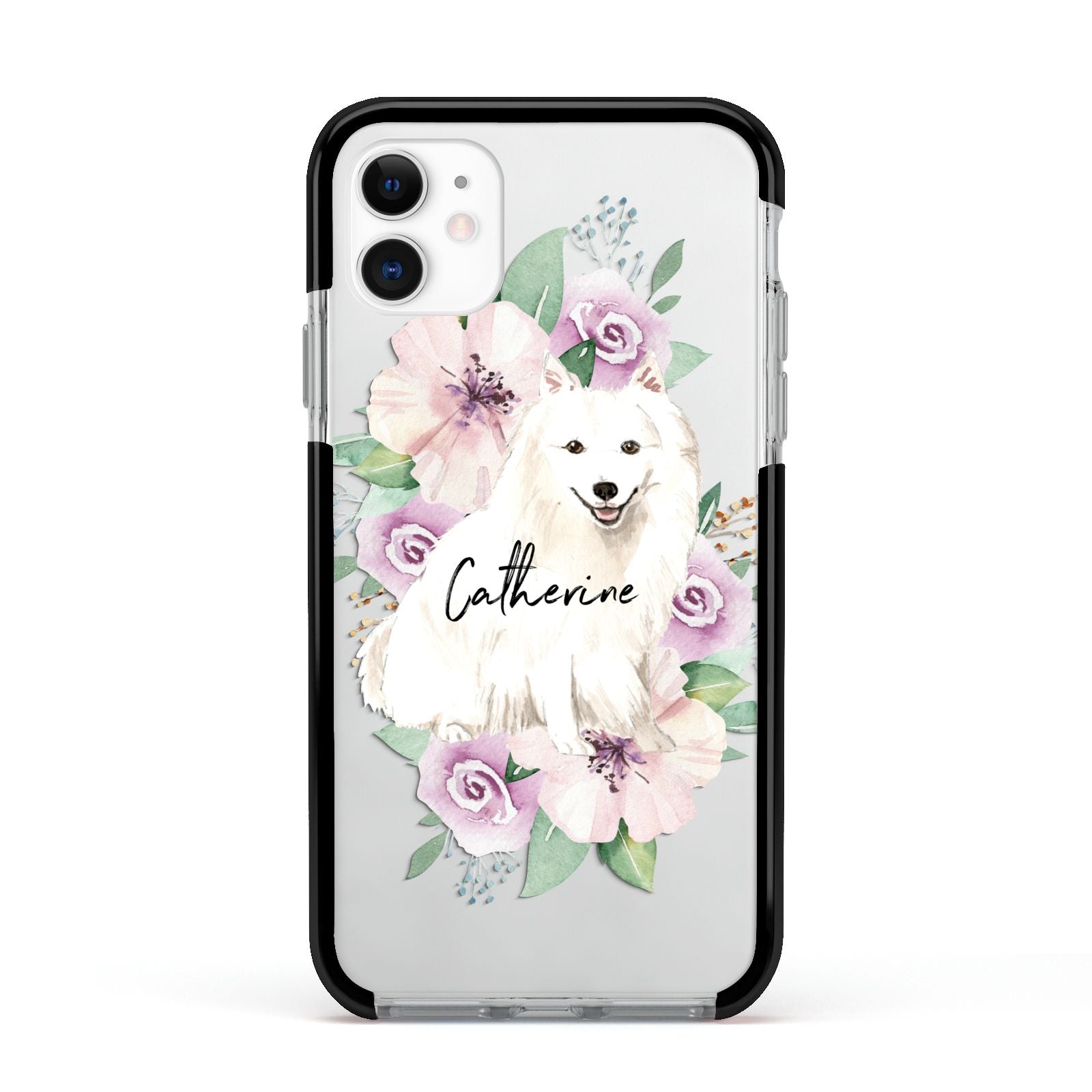Personalised Japanese Spitz Apple iPhone 11 in White with Black Impact Case