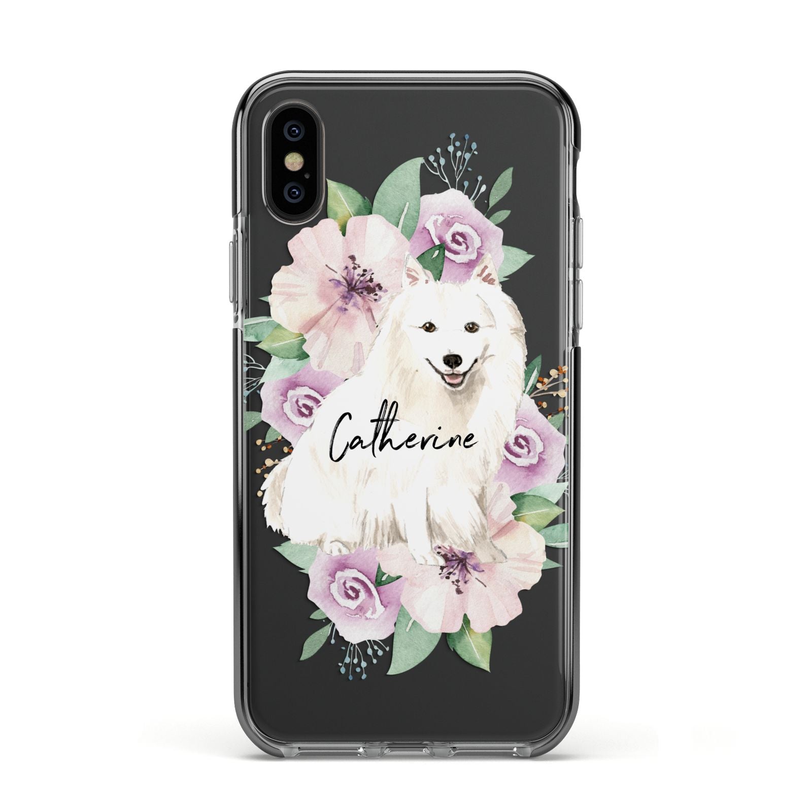Personalised Japanese Spitz Apple iPhone Xs Impact Case Black Edge on Black Phone