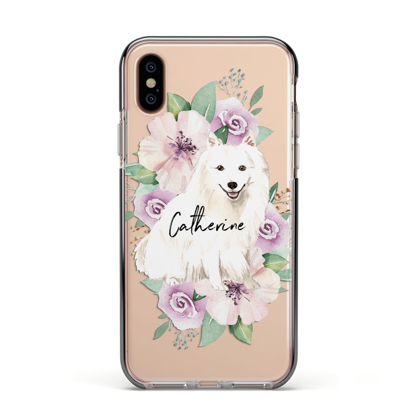 Personalised Japanese Spitz Apple iPhone Xs Impact Case Black Edge on Gold Phone