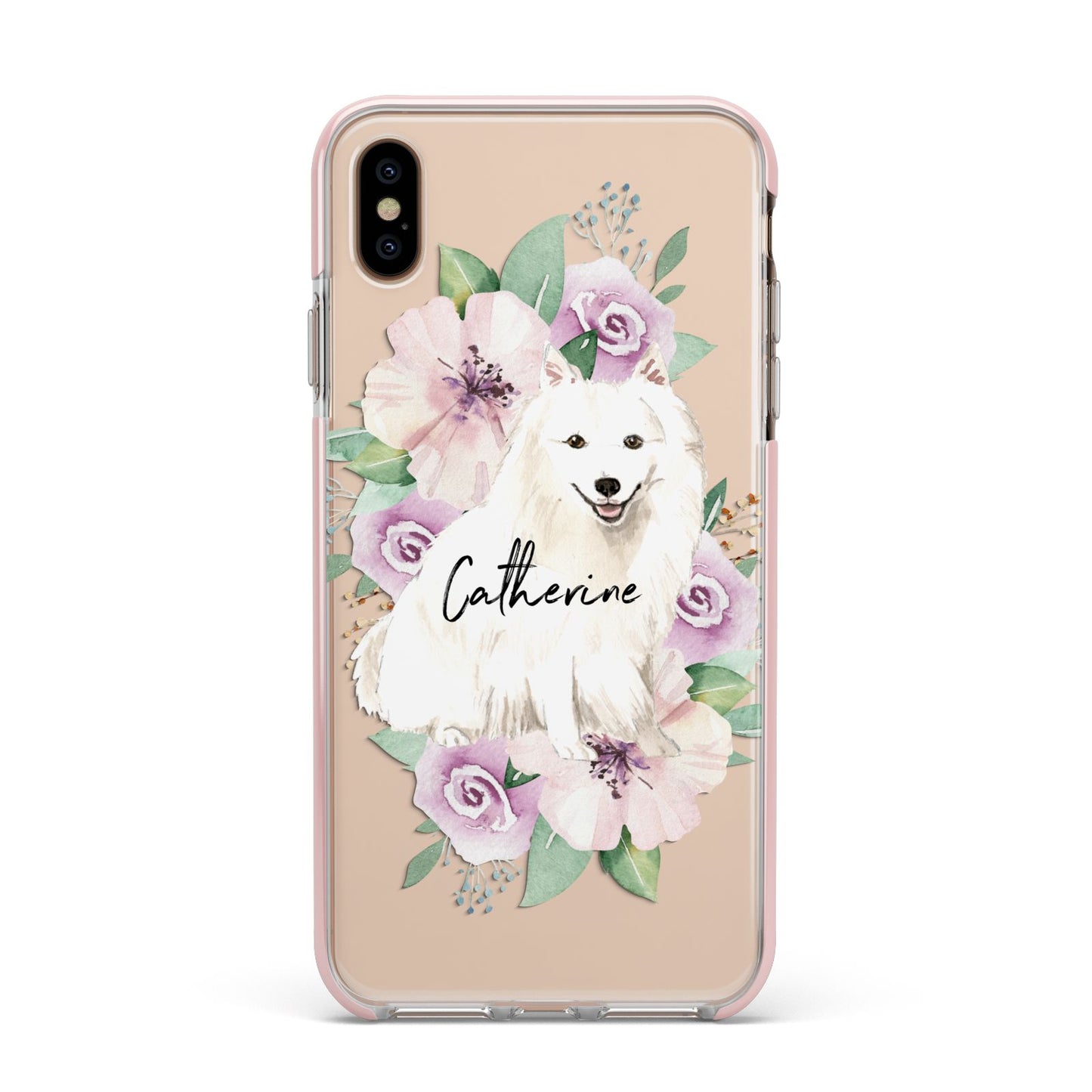Personalised Japanese Spitz Apple iPhone Xs Max Impact Case Pink Edge on Gold Phone