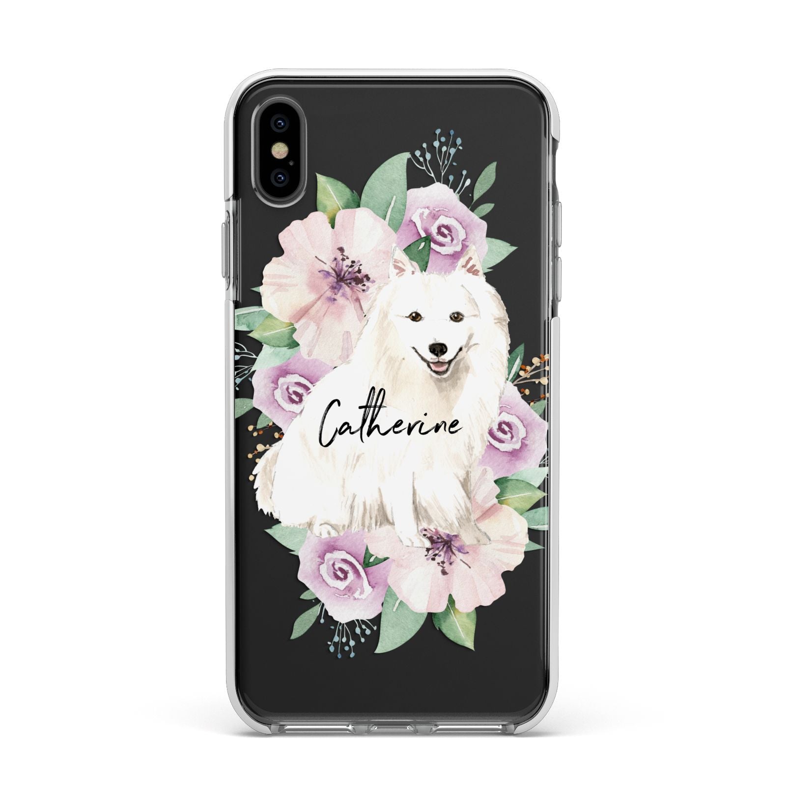 Personalised Japanese Spitz Apple iPhone Xs Max Impact Case White Edge on Black Phone