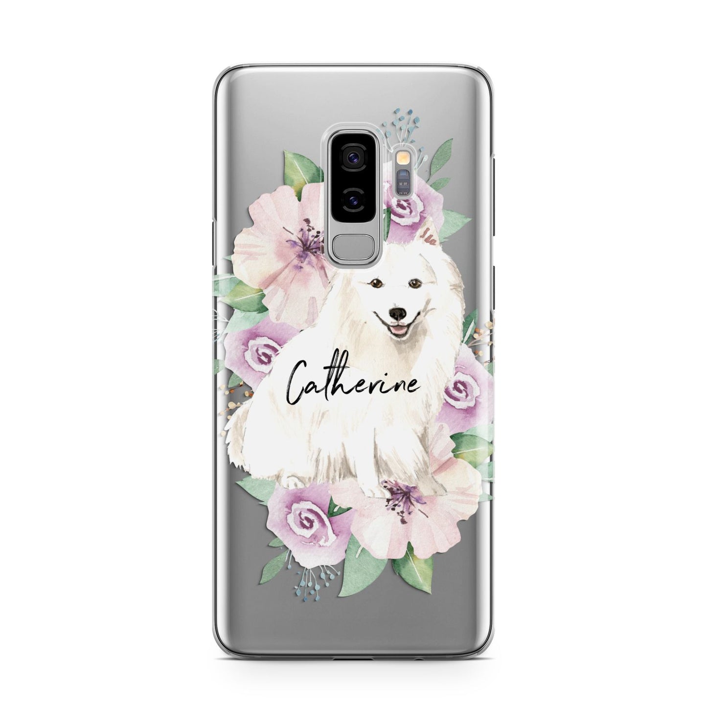 Personalised Japanese Spitz Samsung Galaxy S9 Plus Case on Silver phone