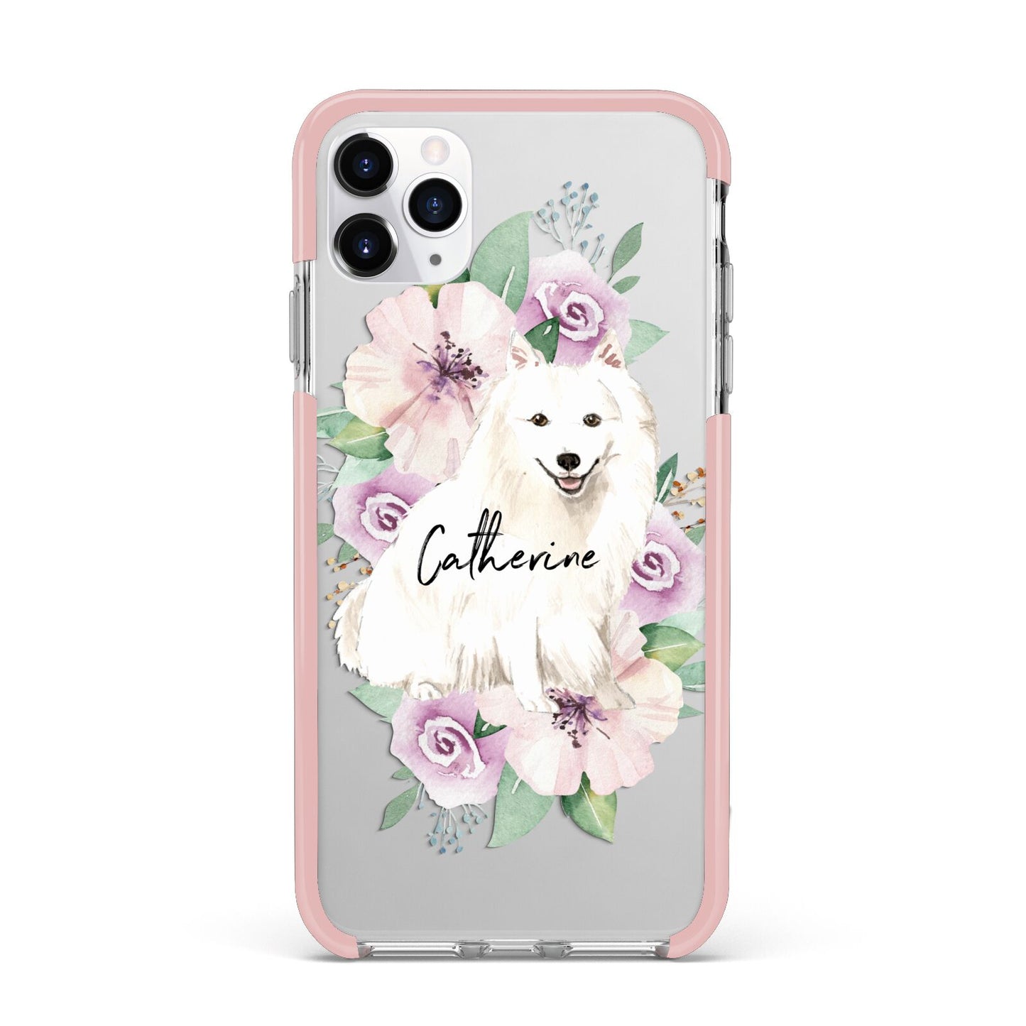 Personalised Japanese Spitz iPhone 11 Pro Max Impact Pink Edge Case