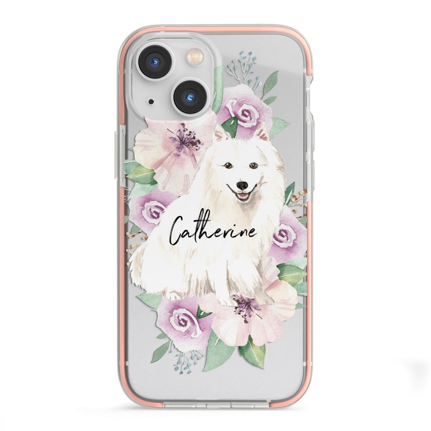 Personalised Japanese Spitz iPhone 13 Mini TPU Impact Case with Pink Edges