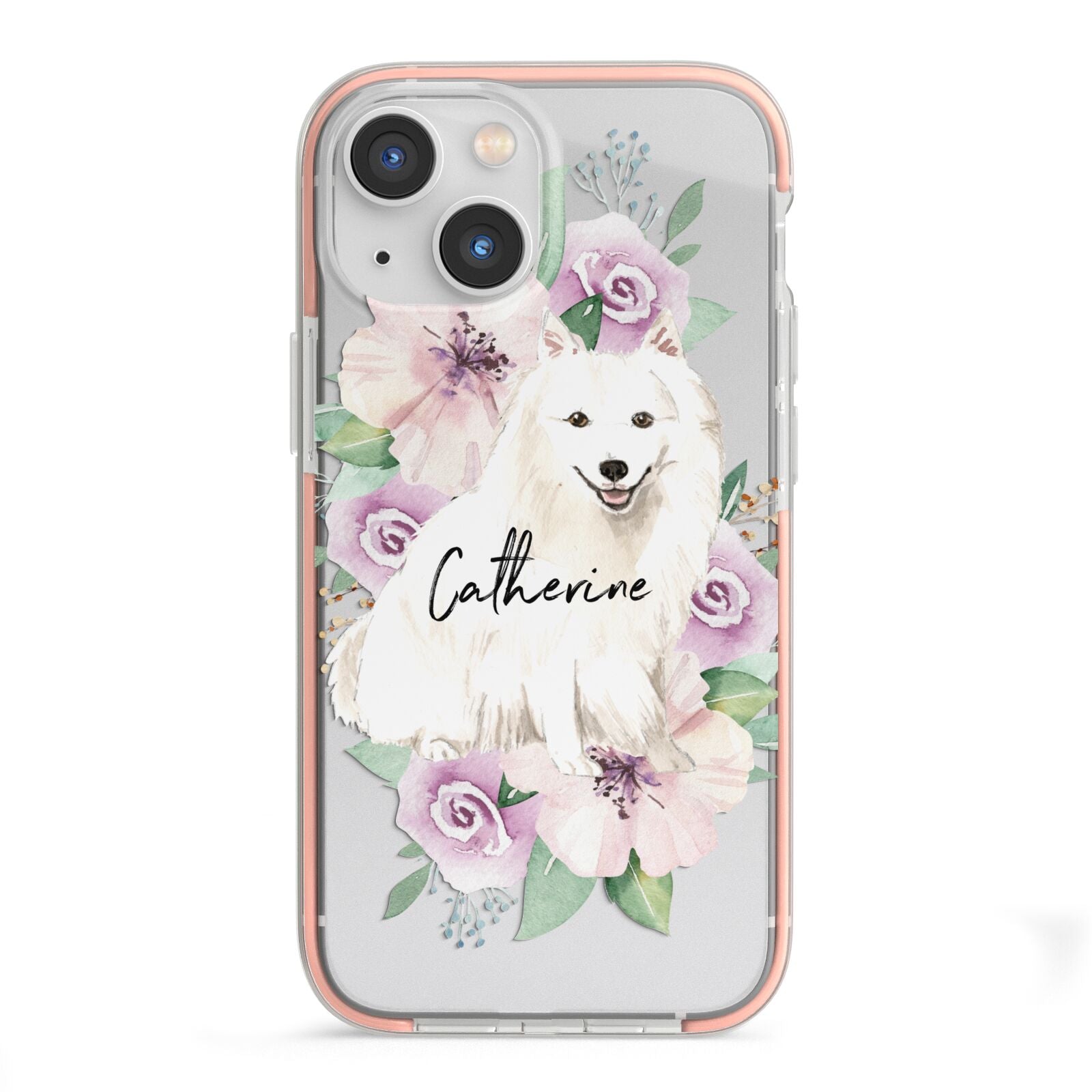 Personalised Japanese Spitz iPhone 13 Mini TPU Impact Case with Pink Edges