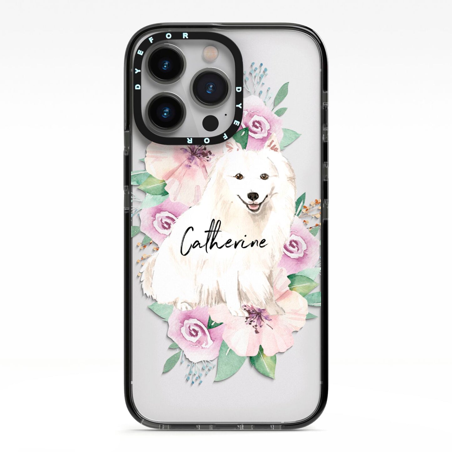 Personalised Japanese Spitz iPhone 13 Pro Black Impact Case on Silver phone