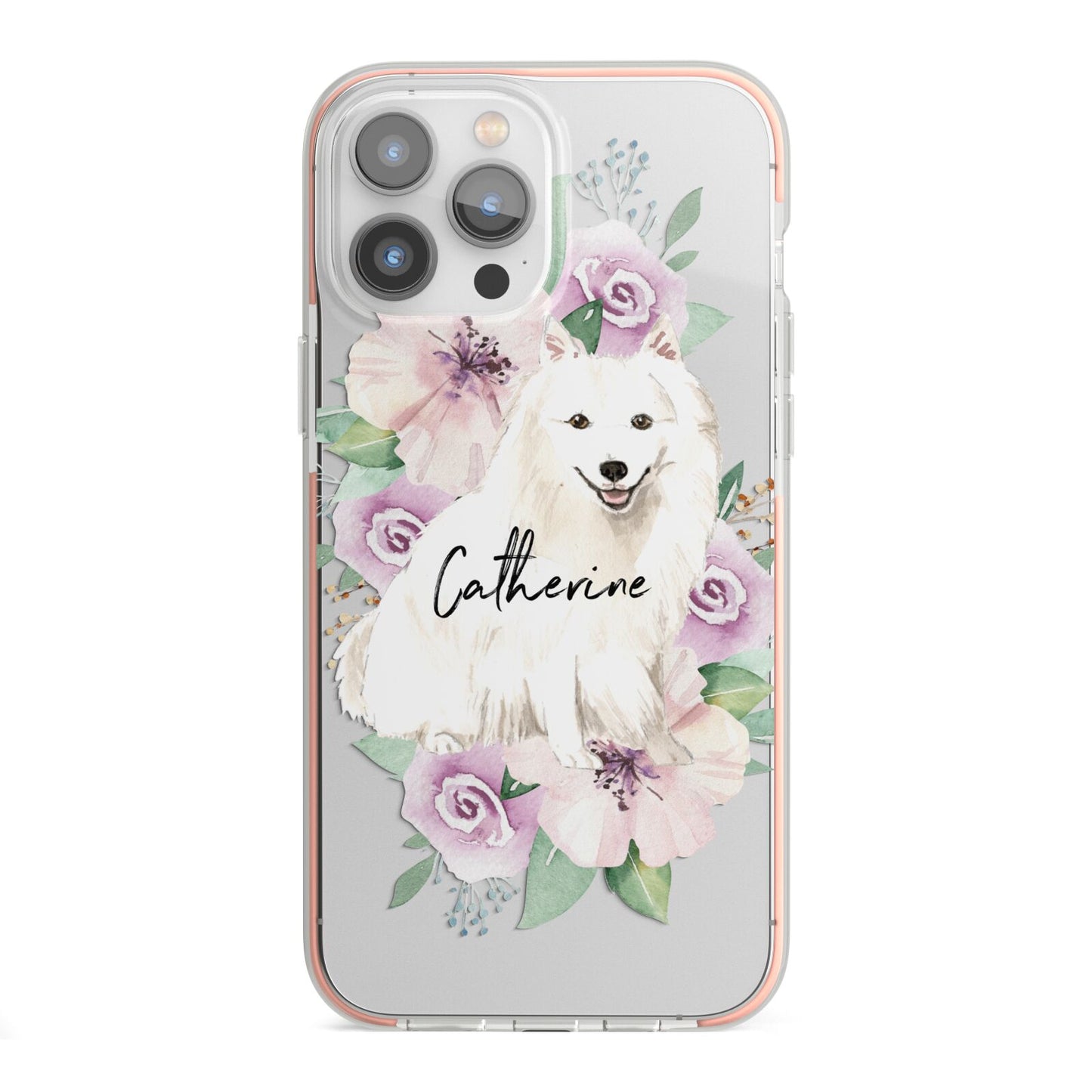 Personalised Japanese Spitz iPhone 13 Pro Max TPU Impact Case with Pink Edges