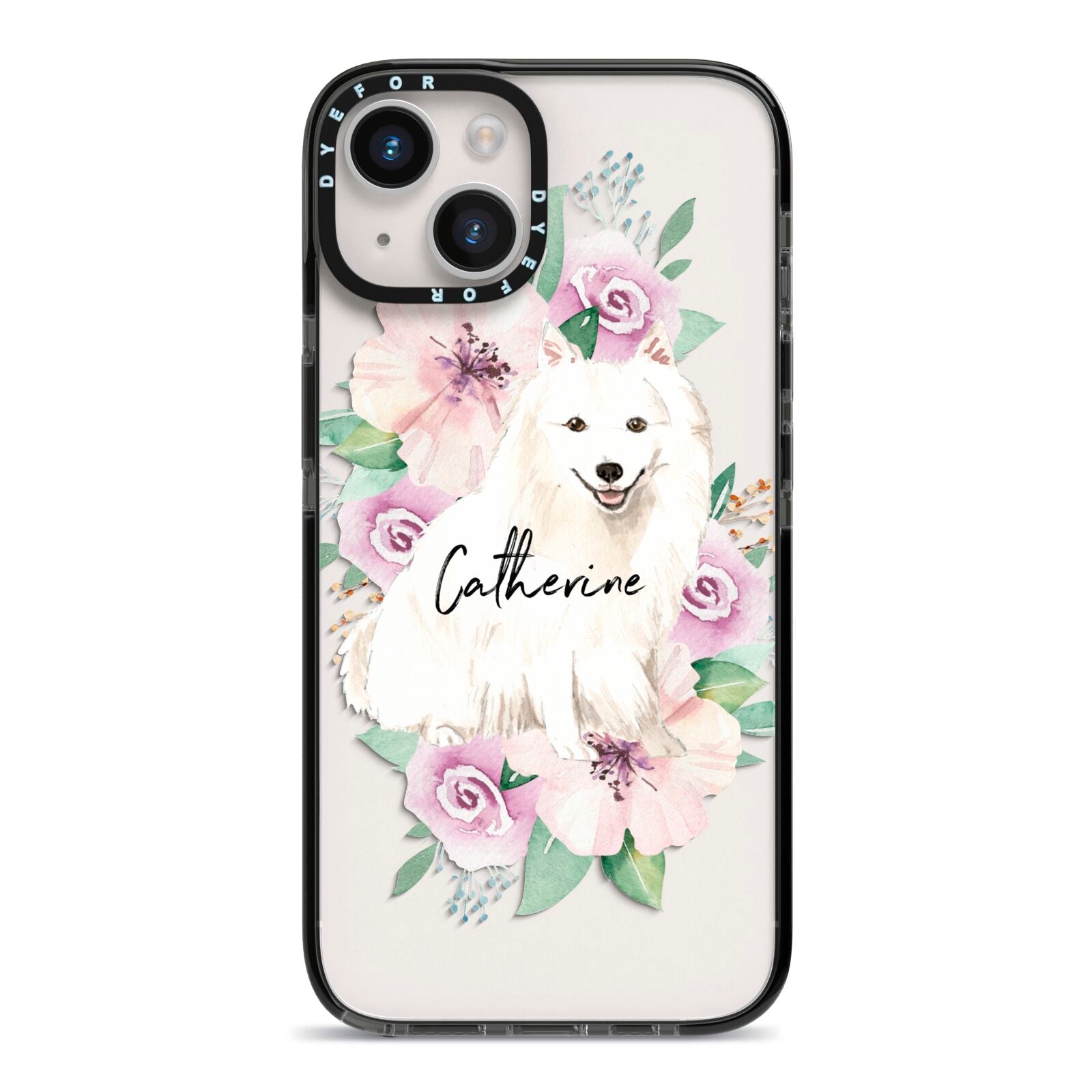 Personalised Japanese Spitz iPhone 14 Black Impact Case on Silver phone